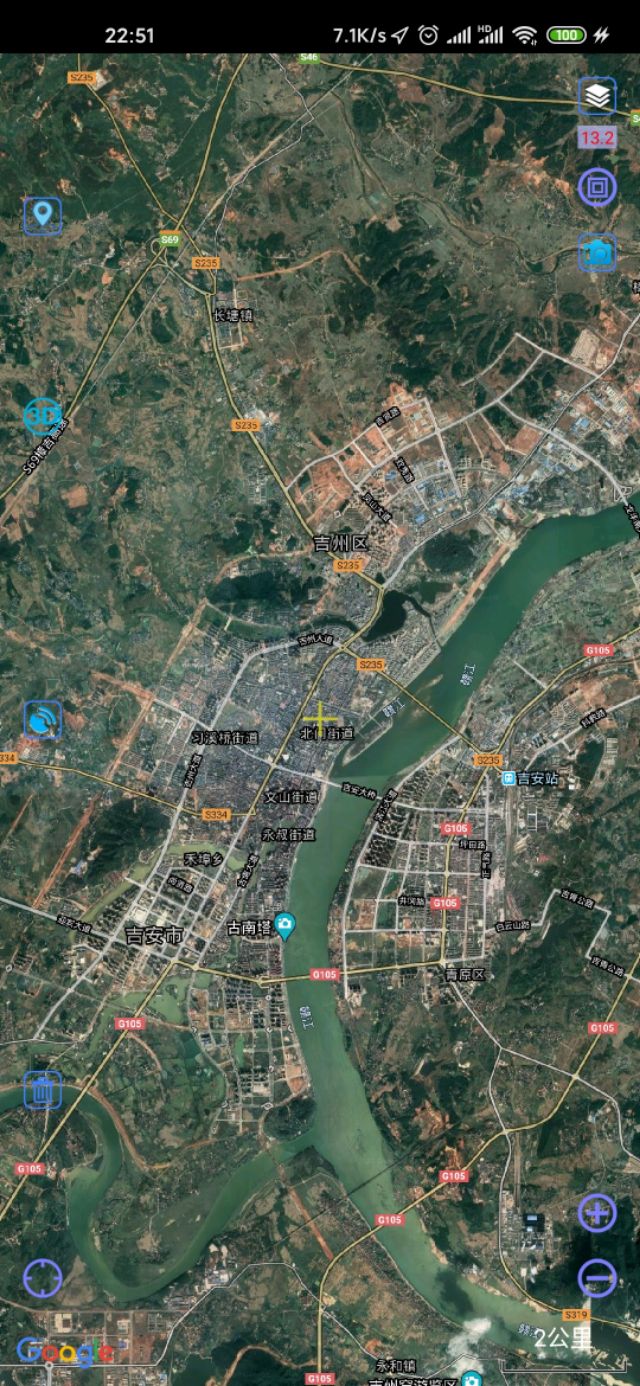 吉安市十县两区一县级市城区城建面积直观对比（同一比例尺下）