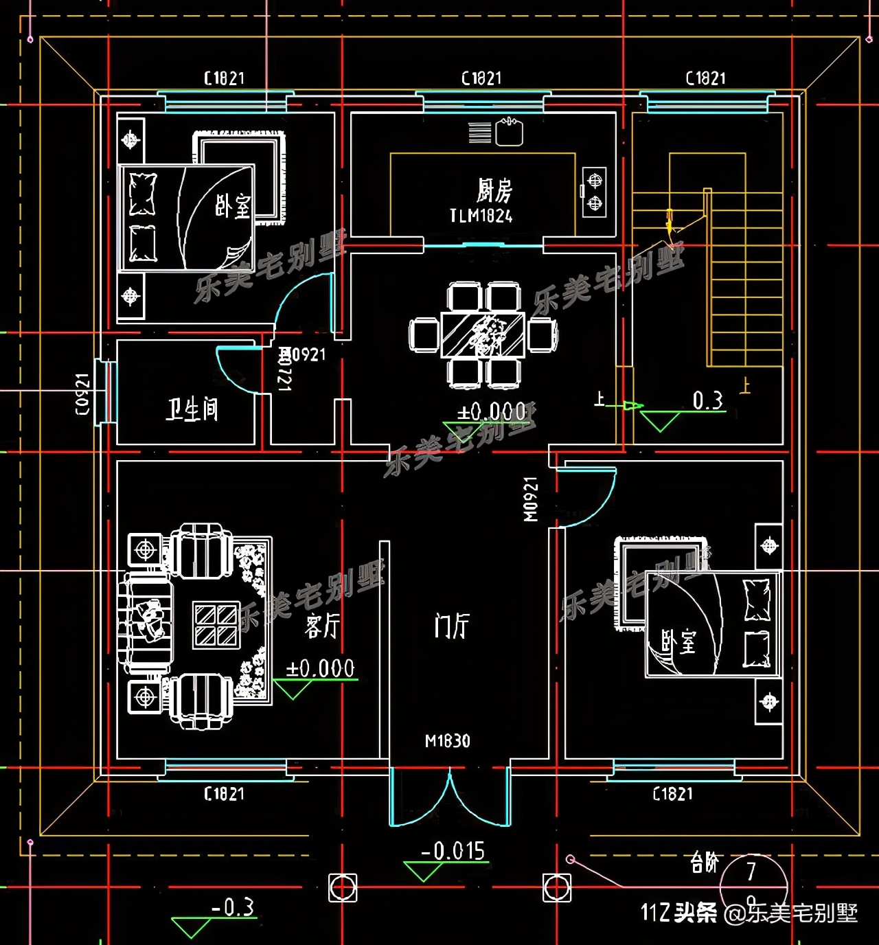 10x10米三层平顶别墅免费图纸,三层双拼复式9x10别墅户型图纸