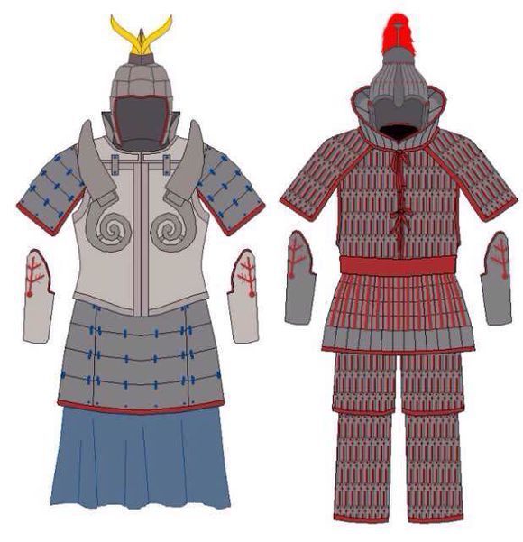 札甲护颈,札甲胄