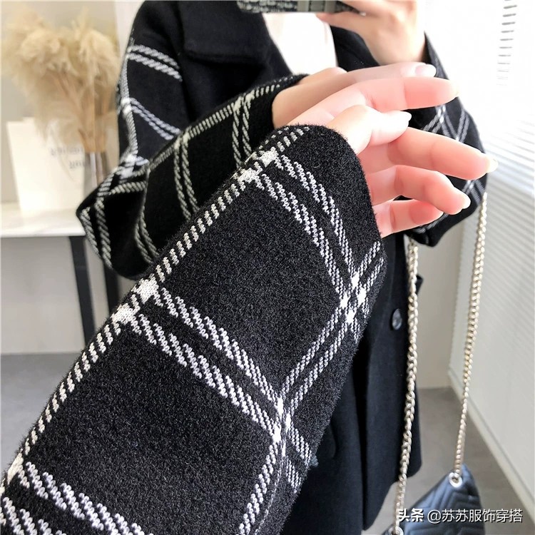 时尚西装领格子外套女秋冬新款韩版宽松小个子呢子大衣