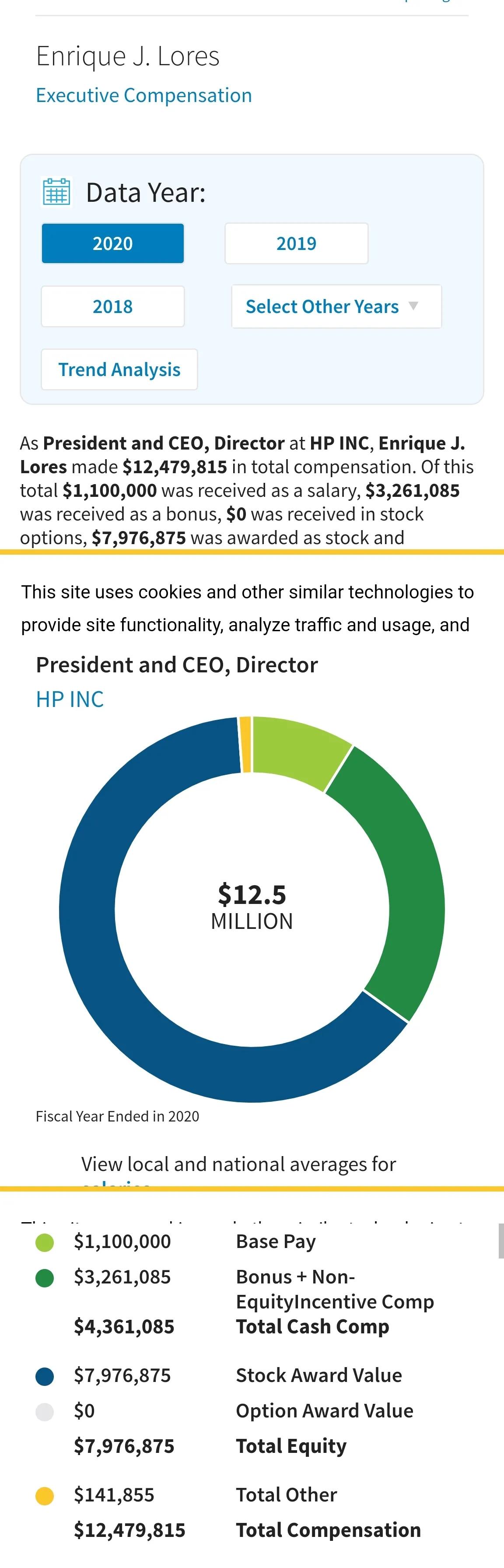 对比2020年惠普CEO薪酬包，看看杨薪酬解释的逻辑合理性？
