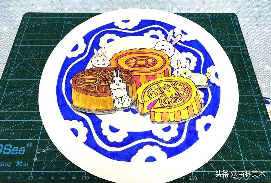 中秋节绘画作品二年级嫦娥和玉兔,中秋节兔子装饰画