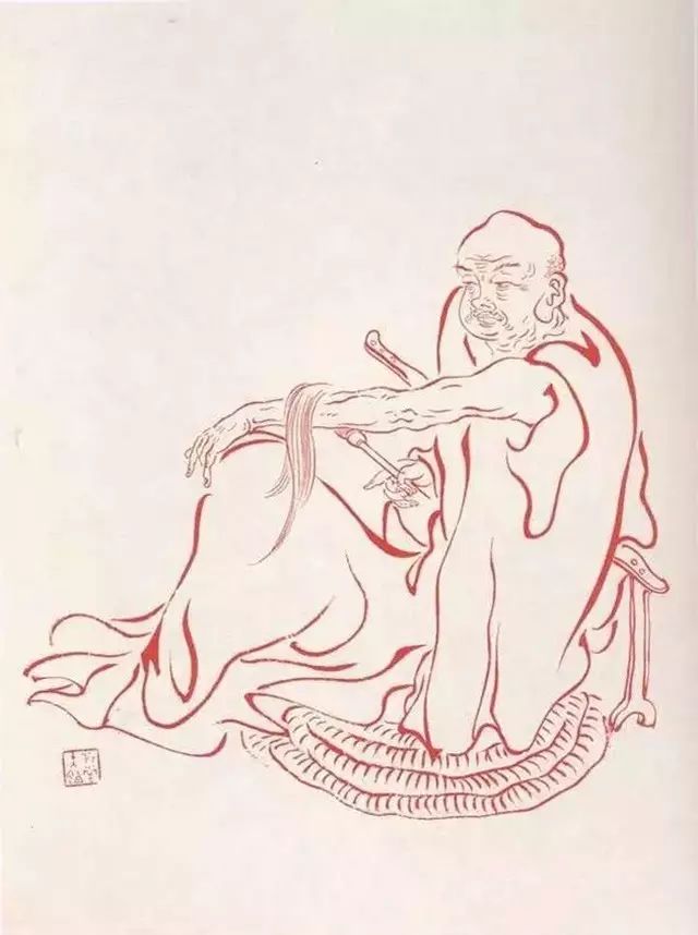 弘一法师的蓝底描金十八罗汉作品,弘一大师100万罗汉图写意