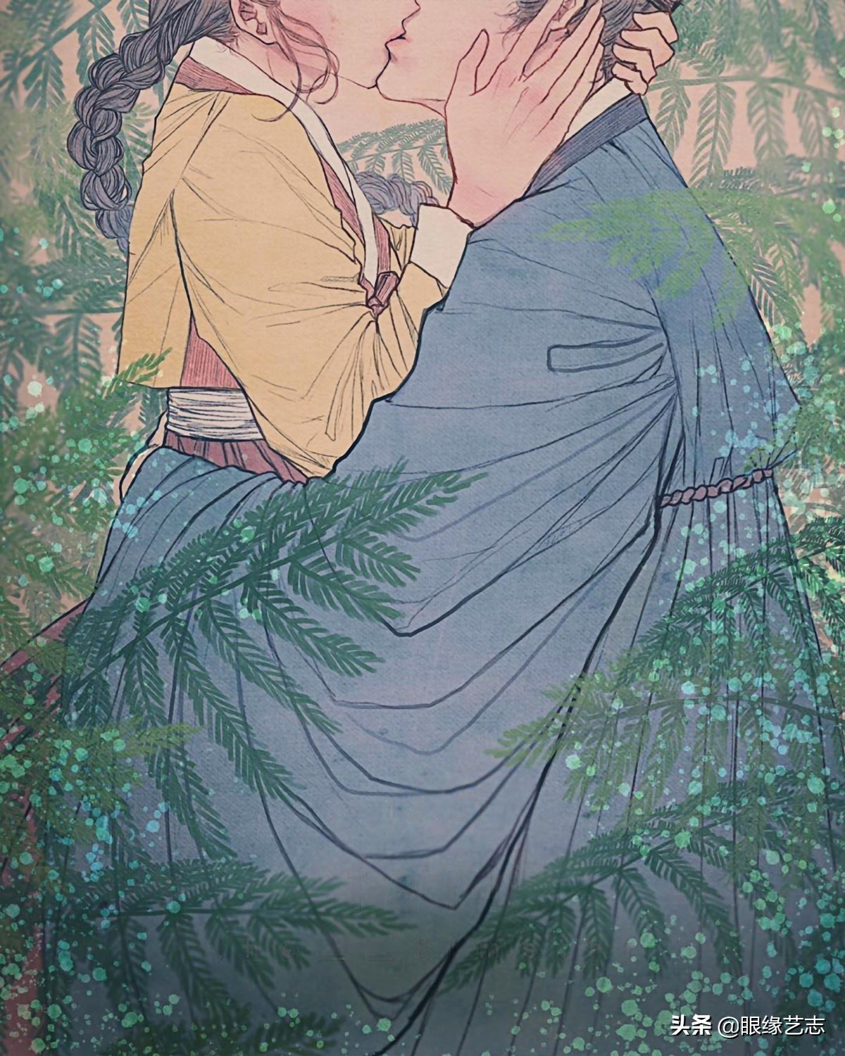 韩式穆夏风插画,韩国传统服饰插画