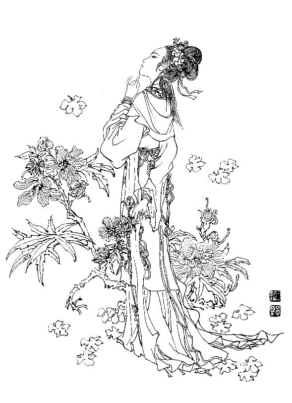 彭连熙工笔白描人物作品,工笔戏曲净角人物白描底稿