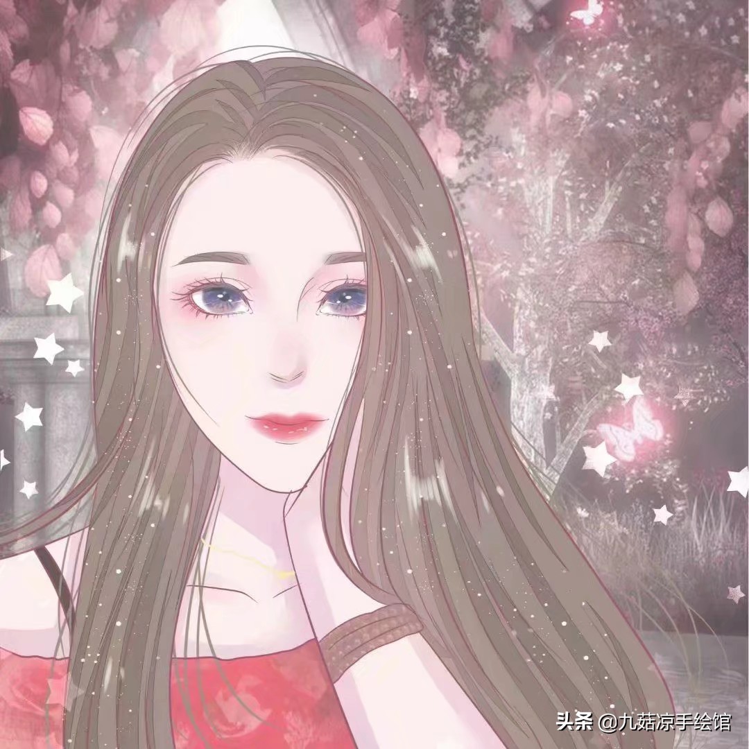 手绘情侣头像眼睛带心,拿花朵的手绘情侣头像