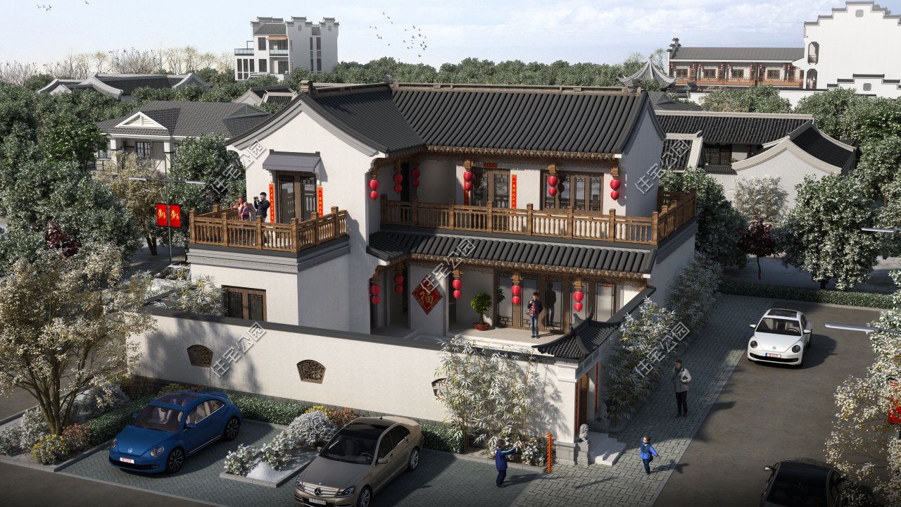 农村新中式小院别墅,新中式带泳池别墅小院