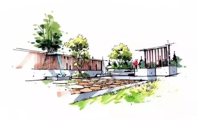 手绘效果图设计详解,干货五幅景观手绘效果图步骤图解