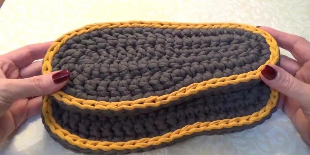 钩拖鞋边上编织教程,布条钩织拖鞋的全过程