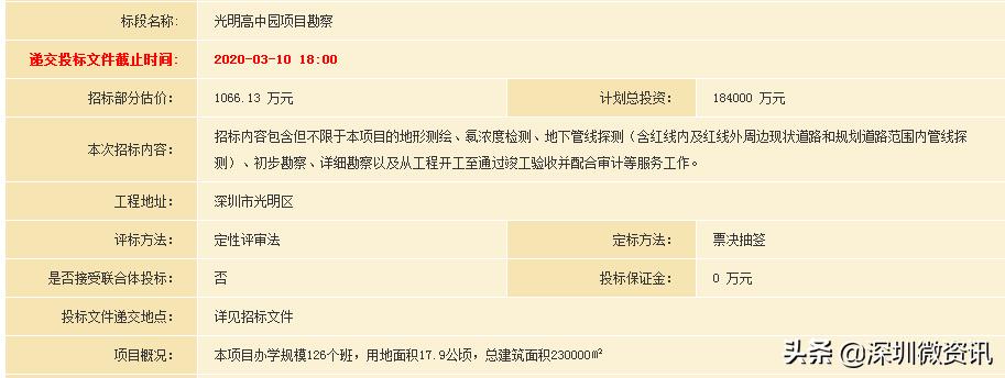深圳近期招标项目,深圳即将动工的中学