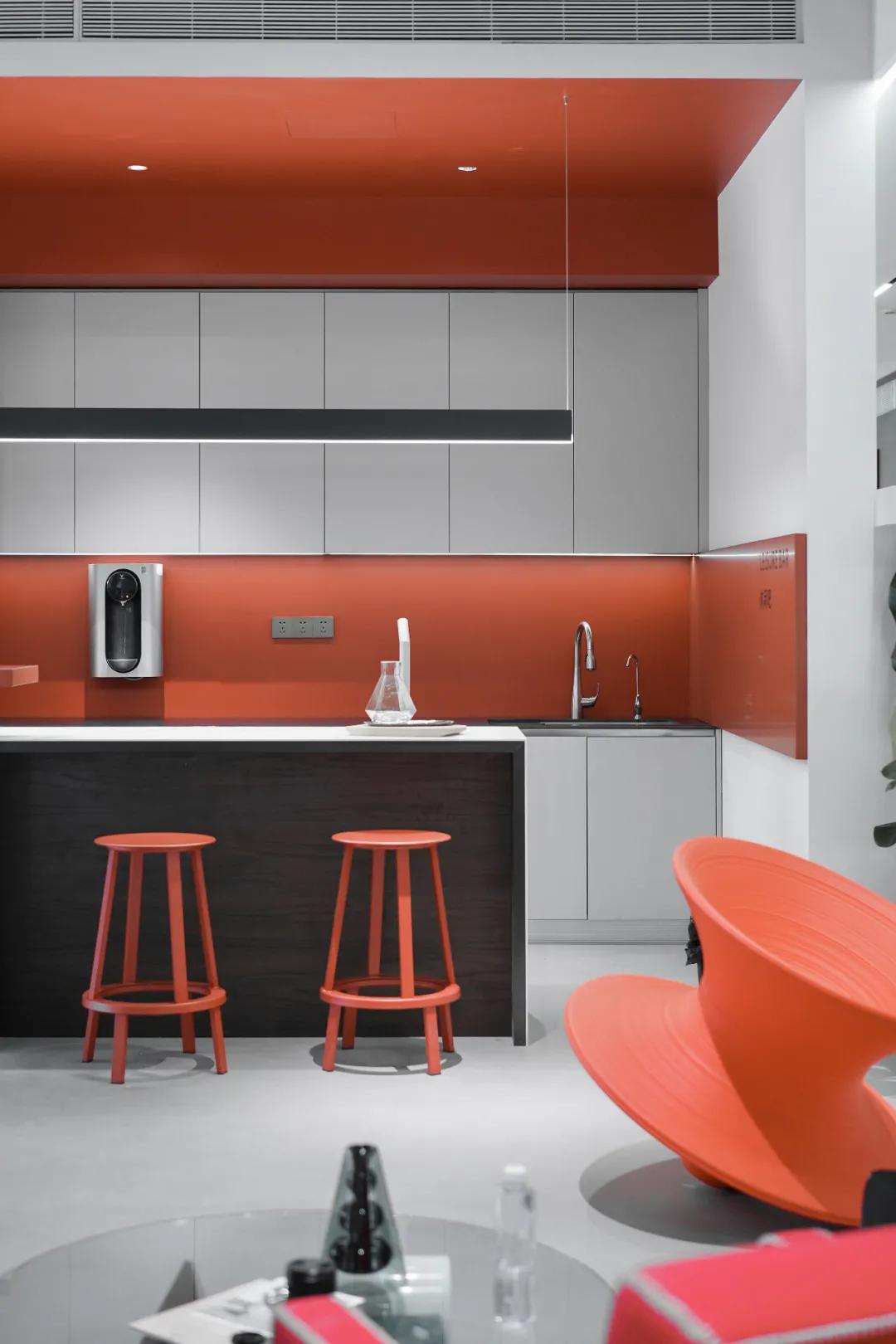 极简办公室水吧台组合效果图,现代轻奢办公室吧台