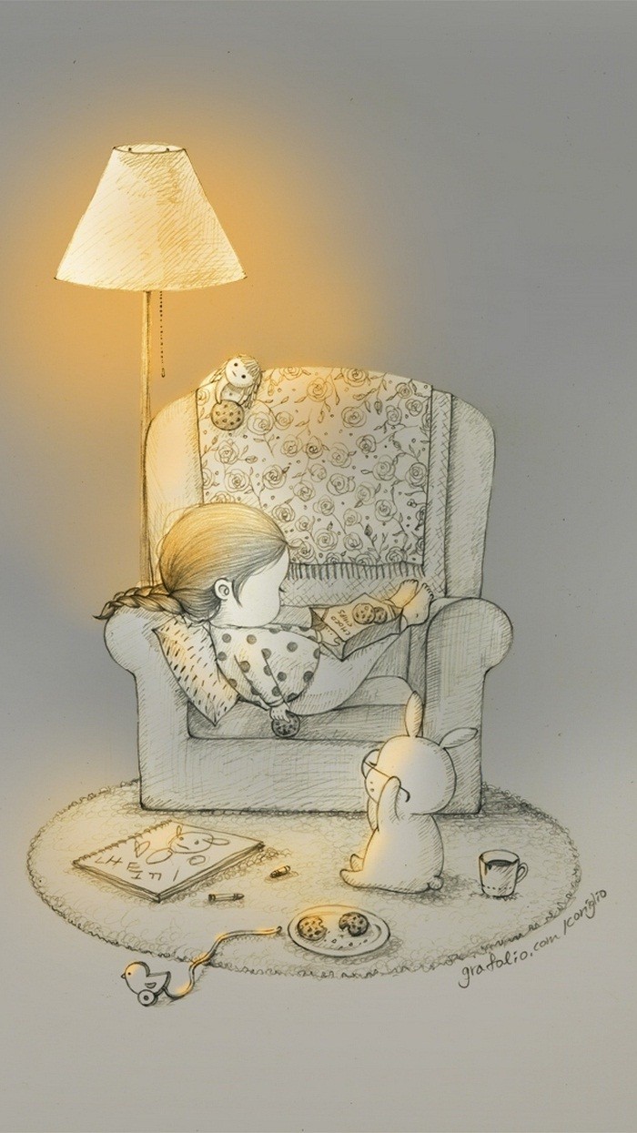 少女与兔子插画,兔子手绘创意插画