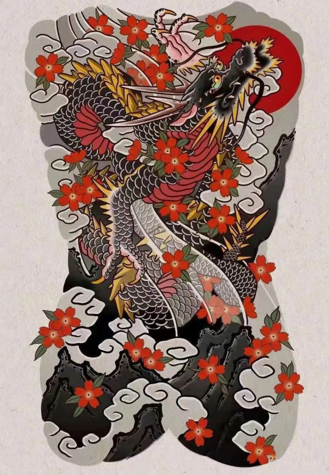 适合女生纹的大满背通体手稿,日式通体满背龙手稿