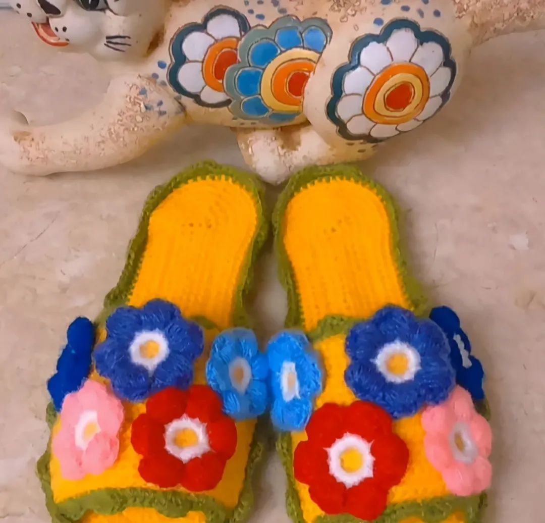 钩编拖鞋花式,教你钩织漂亮的大人拖鞋