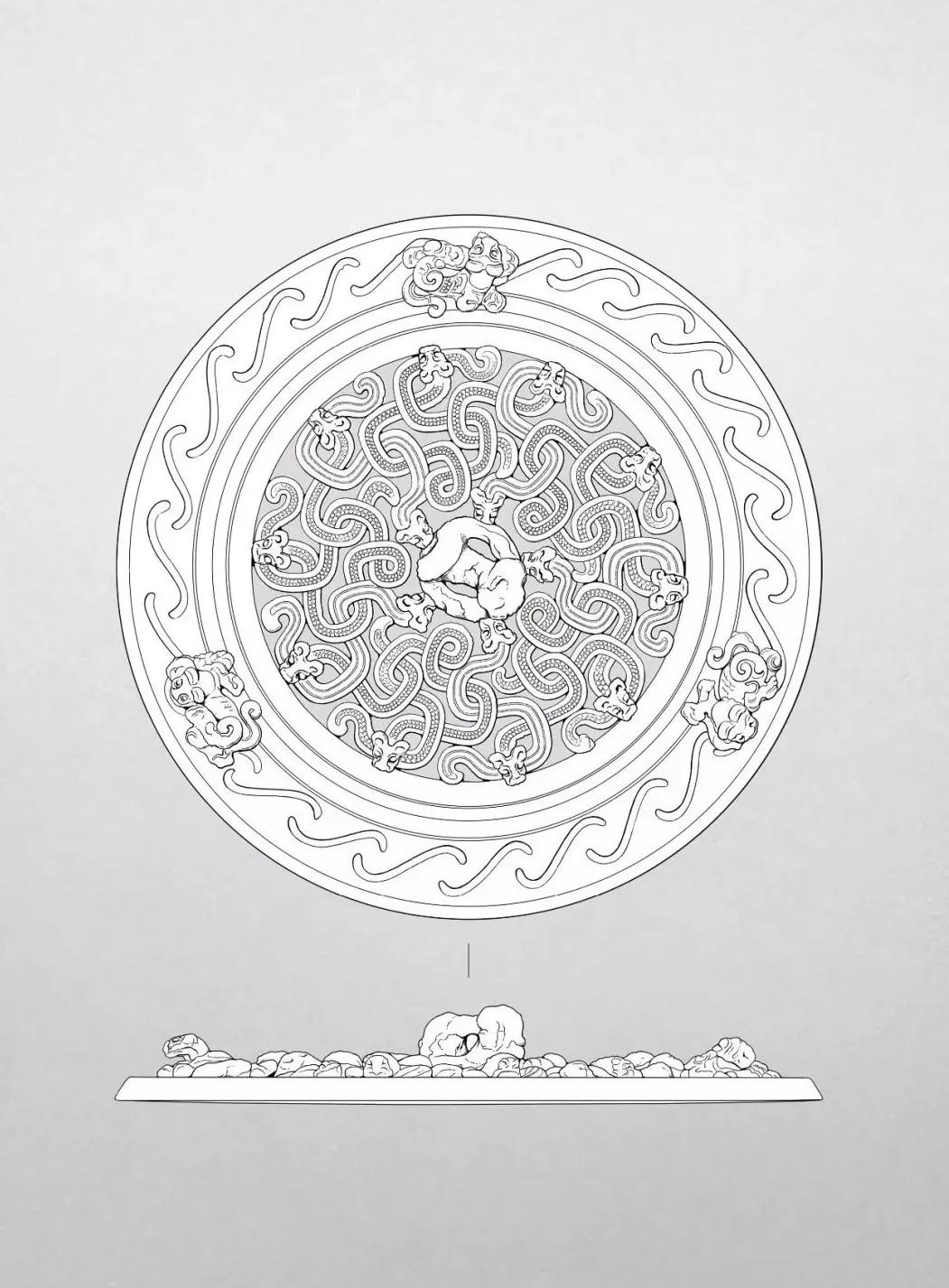 蟠螭纹青铜镜高清,稀见清代四部辑刊影印版