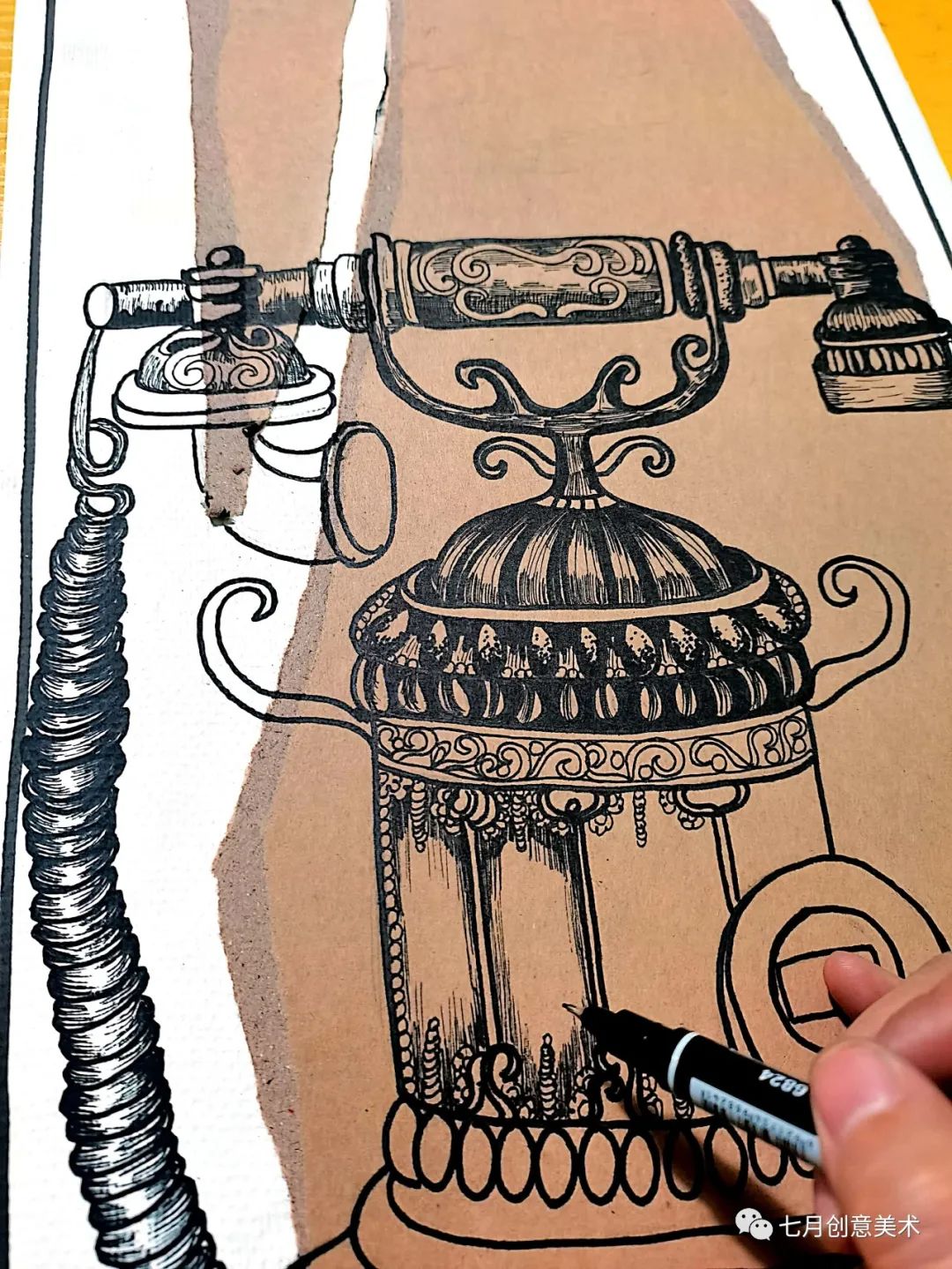 绘画教程复古,复古电话机画法