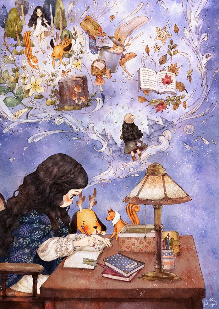 韩国插画师森林女孩日记图文,水彩插画森林女孩日记
