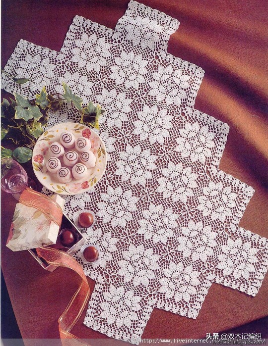 洛可可风蕾丝古典钩针桌布,钩针编织蕾丝长方形沙发巾图解