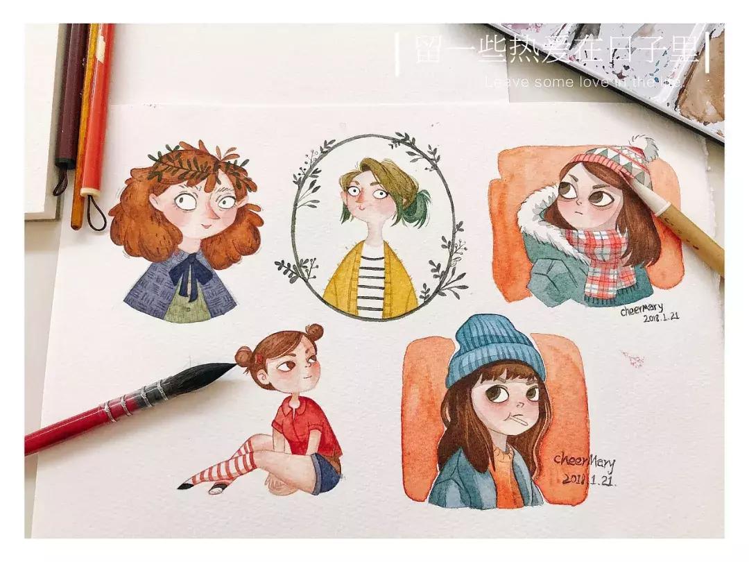 简笔画可爱小人插画,超萌可爱的插画小人