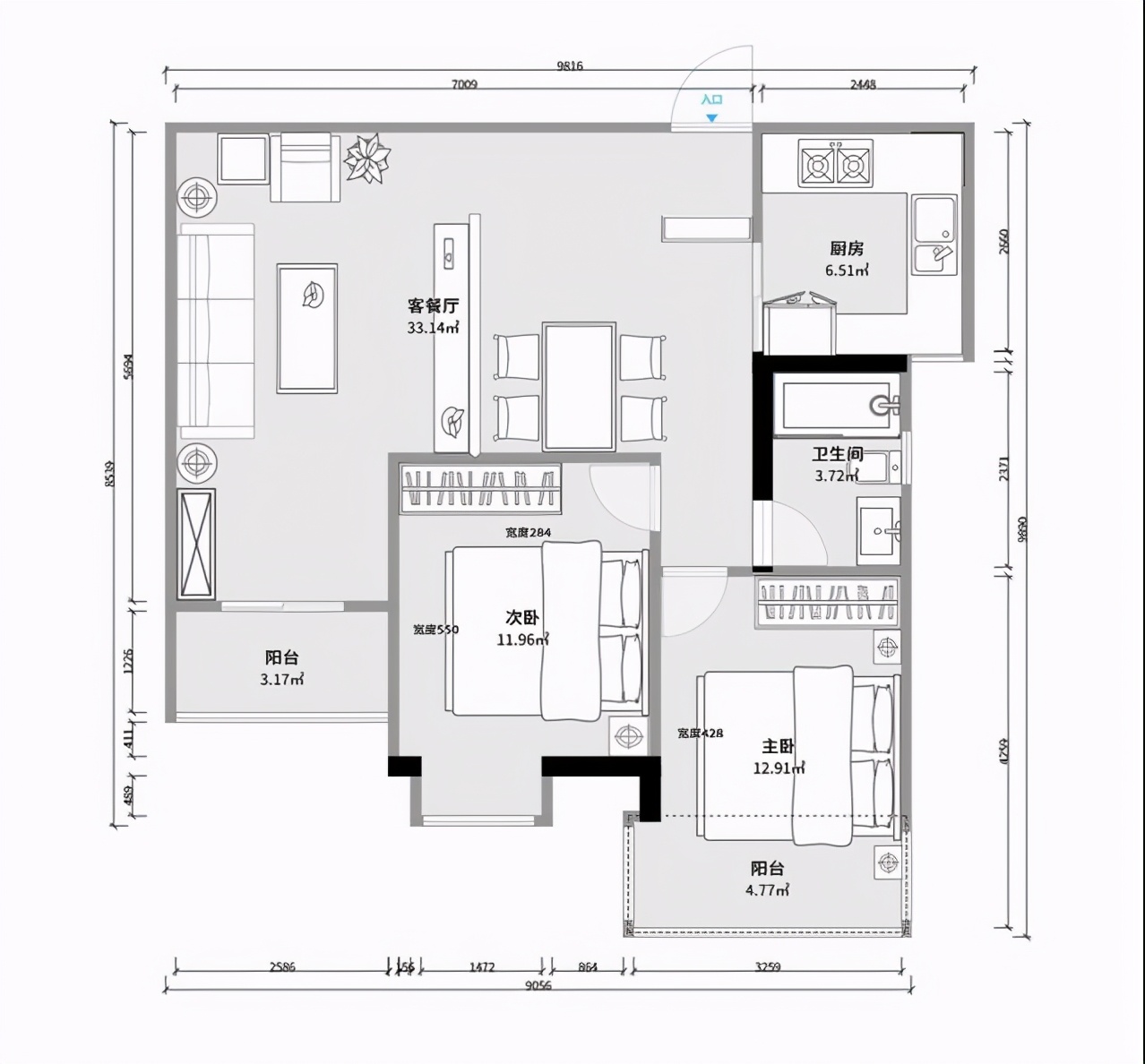 客餐厅采光方法,客餐厅错开的户型设计