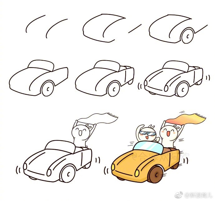 儿童简笔画入门小汽车0-3岁,孩子骑小汽车的简笔画