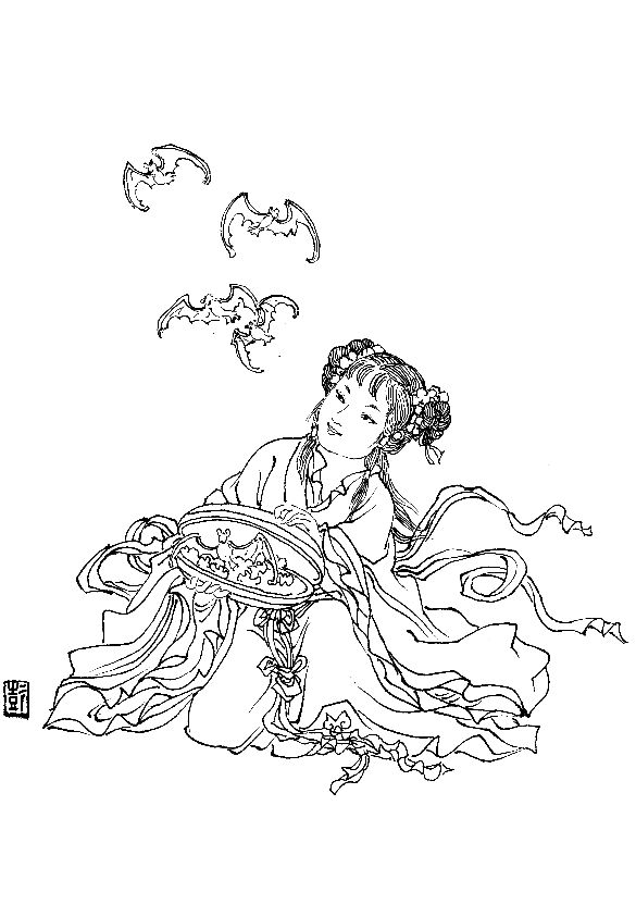 彭连熙工笔白描人物作品,工笔戏曲净角人物白描底稿