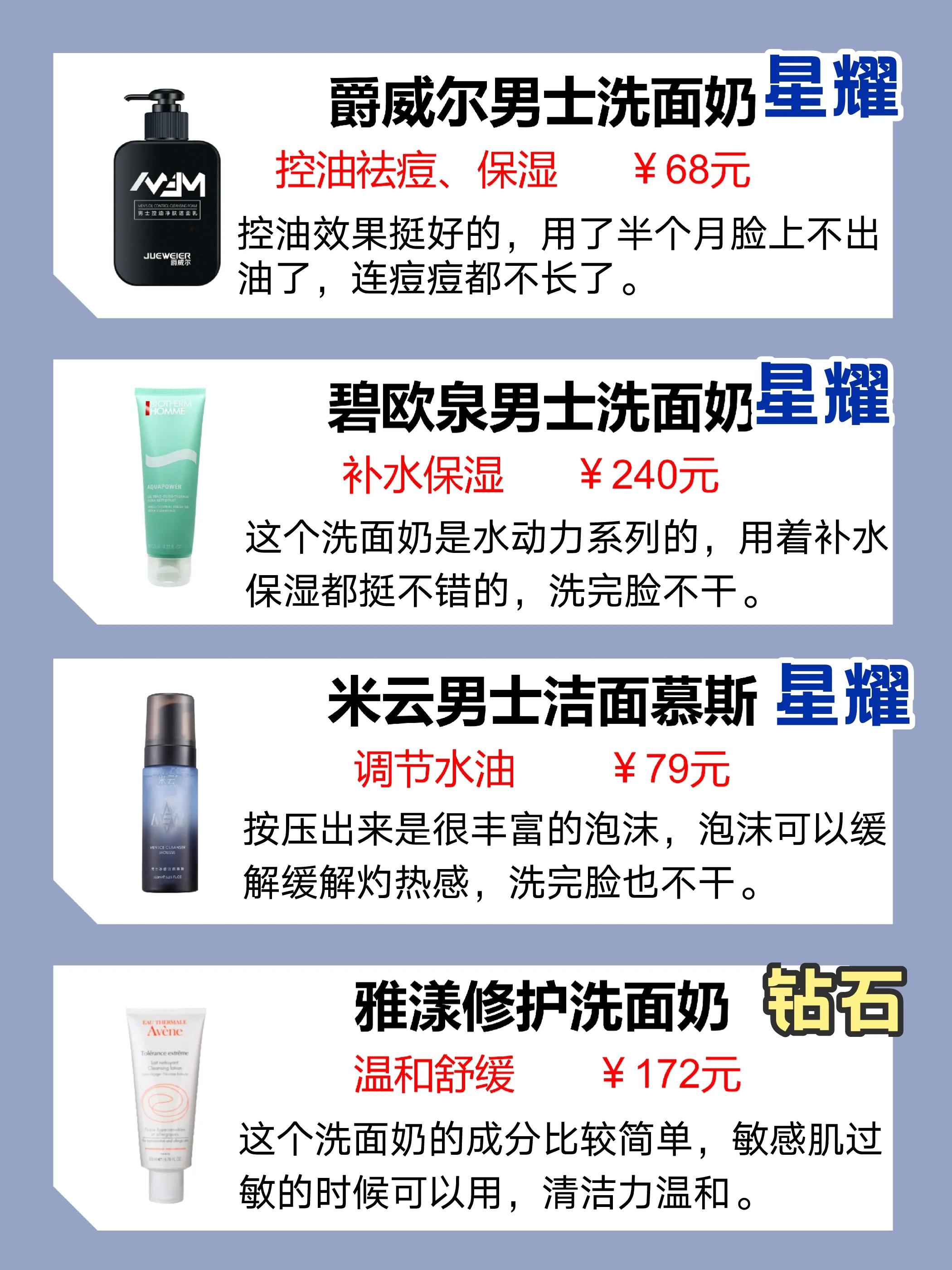 哪种男士洗面奶控油最好,男士去黑头控油效果最好的洗面奶