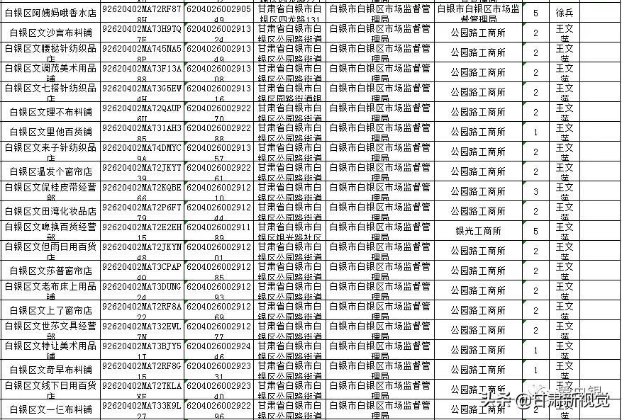 白银264户个体户涉嫌提交虚假材料拟撤销注册登记