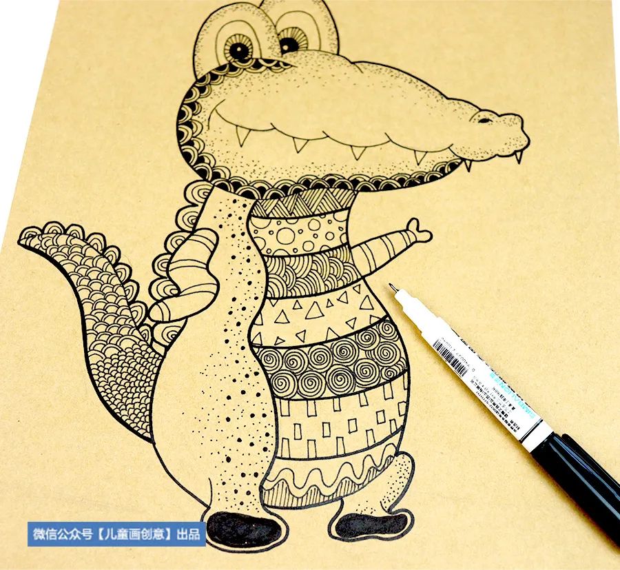 小鳄鱼去散步,儿童画爱洗澡的小鳄鱼