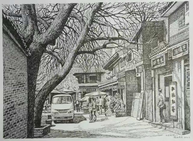 西安书院门手绘明信片,西安手绘古城