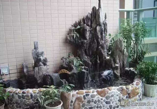 一米宽的阳台怎么设计鱼池假山,上海阳台流水假山鱼池景观设计