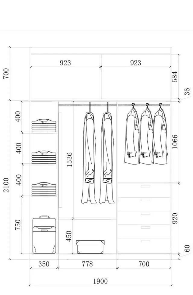 零基础怎样出衣柜结构图,各种尺寸衣柜布局尺寸图