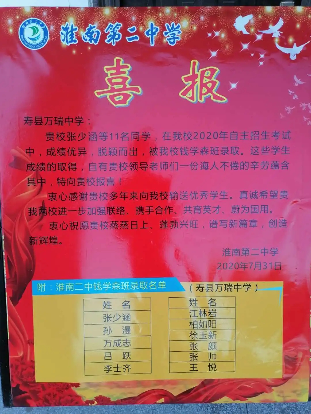 寿县万瑞中学中考成绩,寿县万瑞中学2019中考成绩查询