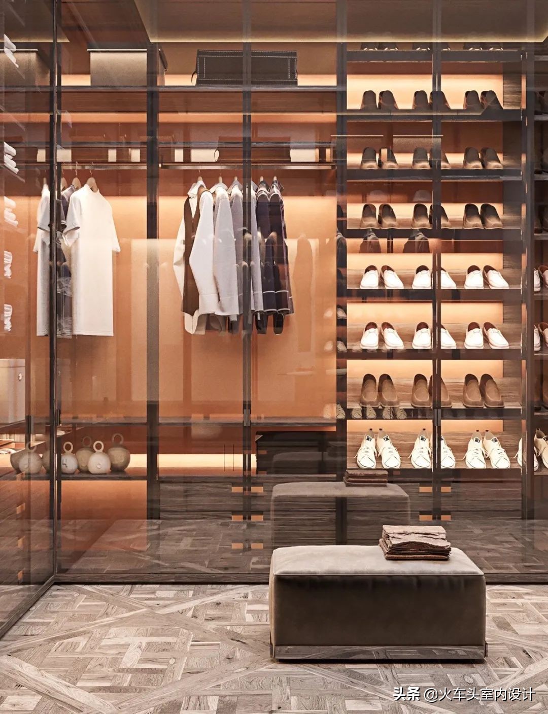 走入式衣帽间设计效果图轻奢风,轻奢简约大气衣帽间