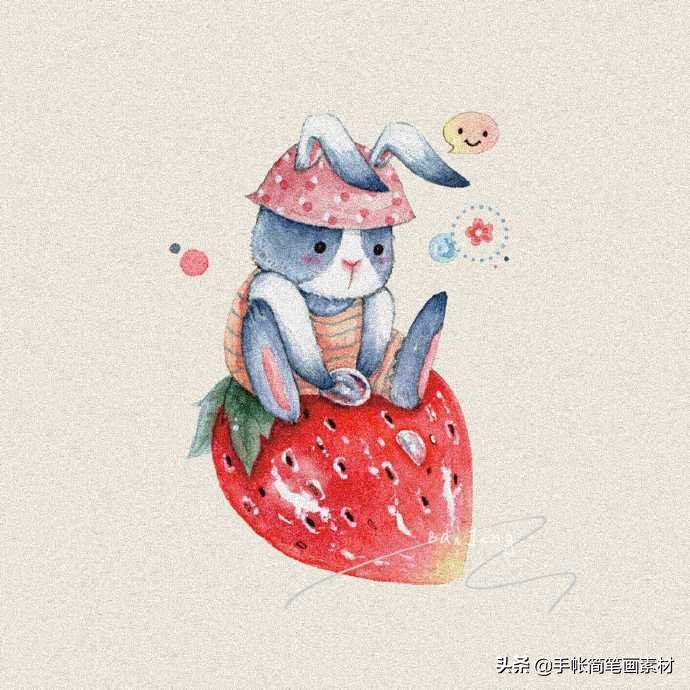 可爱的草莓画,草莓小兔插画