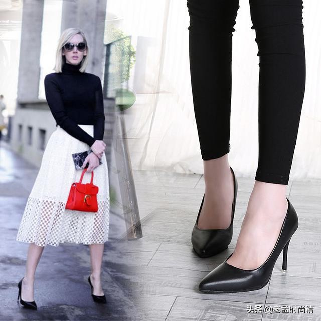 气质高级感粗跟尖头鞋,女生优雅风穿搭尖头细跟鞋