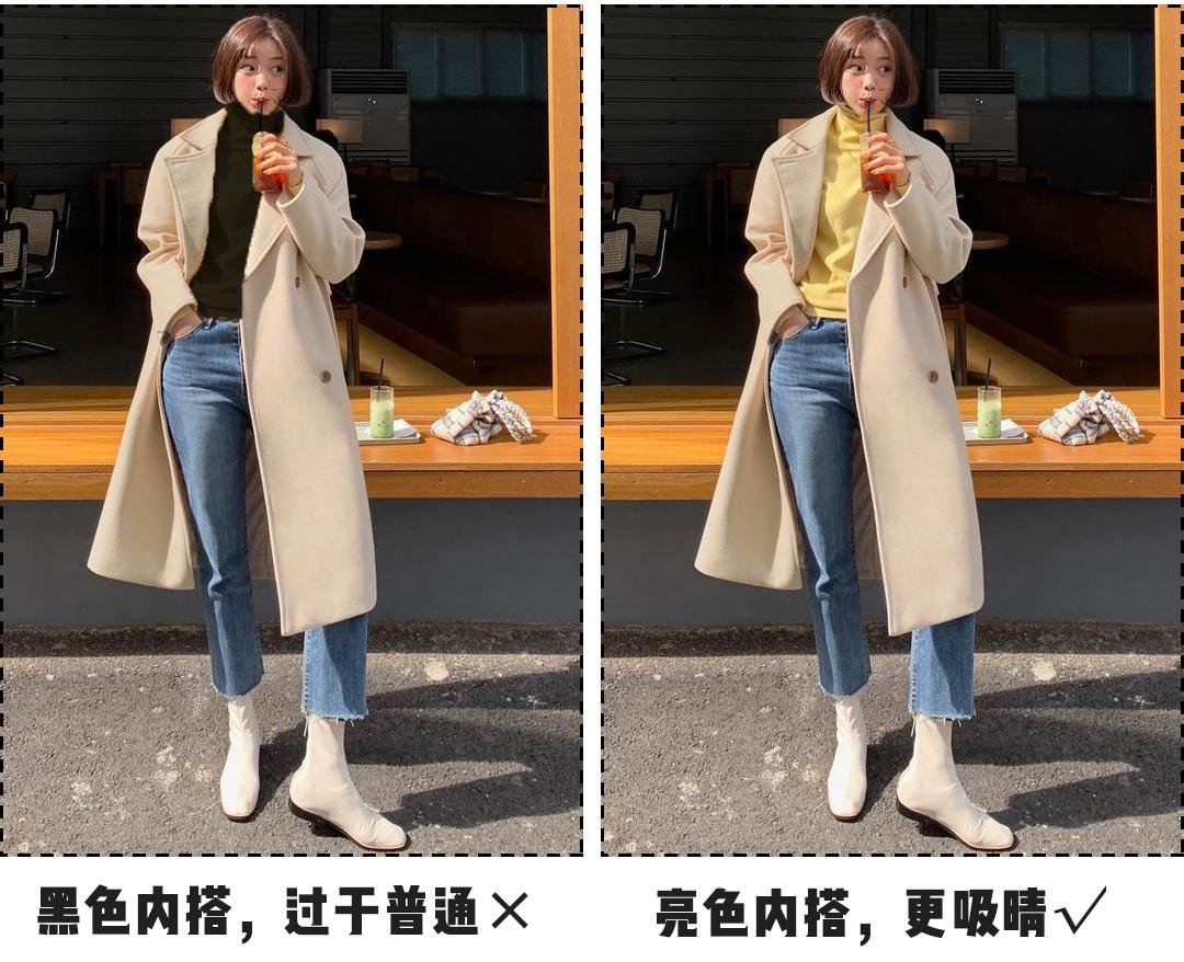 冬款大衣搭配连帽毛衣,大衣内搭毛衣裙冬中长款