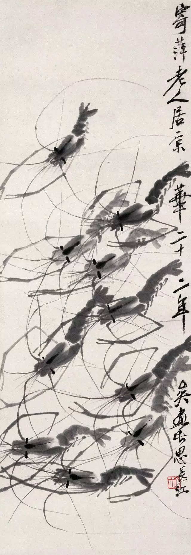 齐白石画虾换真虾,齐白石画虾的6只虾