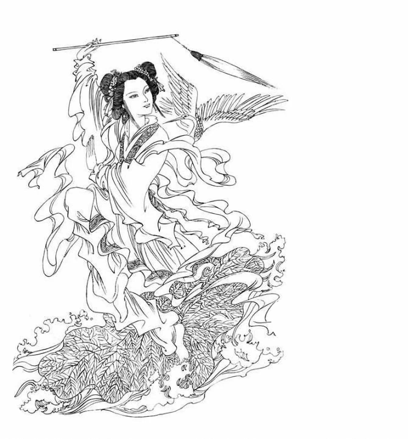 图谱神话人物工笔画白描,国画工笔人物白描图片大全大图