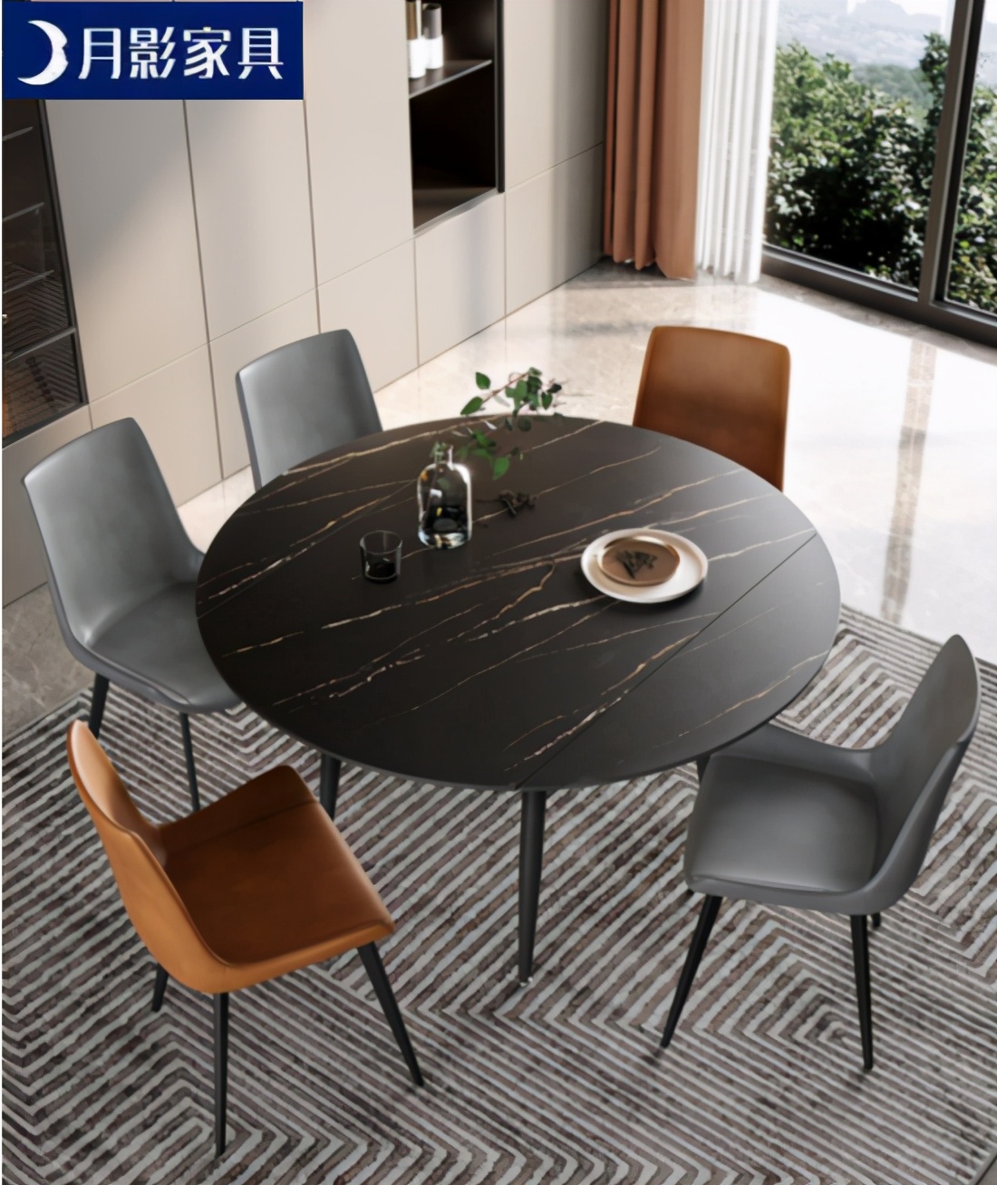 亮光岩板轻奢小户型餐桌,简约风岩板餐桌