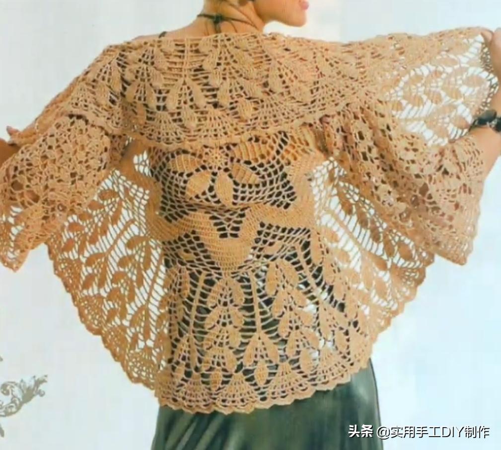 彩色蕾丝钩织披肩拼接花,晓夏手工钩编扇形花披肩