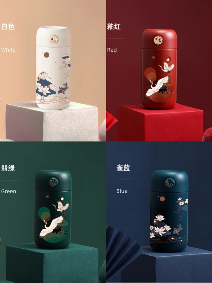 国风保温杯智能显温大容量,国风便携式保温杯