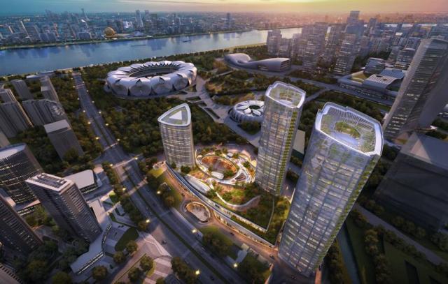 杭州奥体博览城全景,杭州奥体中心足球场全貌