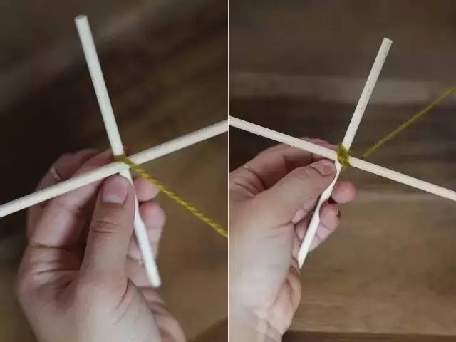 她用牙签搭了个十字，缠上几根毛线，竟也可以美成这样