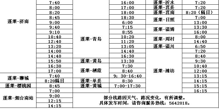 蓬莱市客运站列车时刻表,蓬莱轮船客运站时刻表