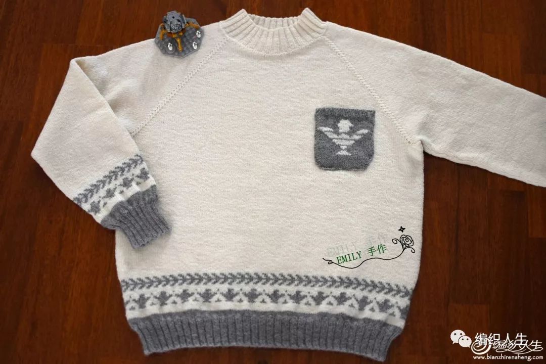 明月艺术棒针大男孩提花毛衣,从上往下织男士棒针毛衣配色教程