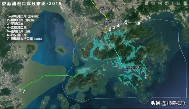 香港和深圳鸟瞰图,从太空看城市