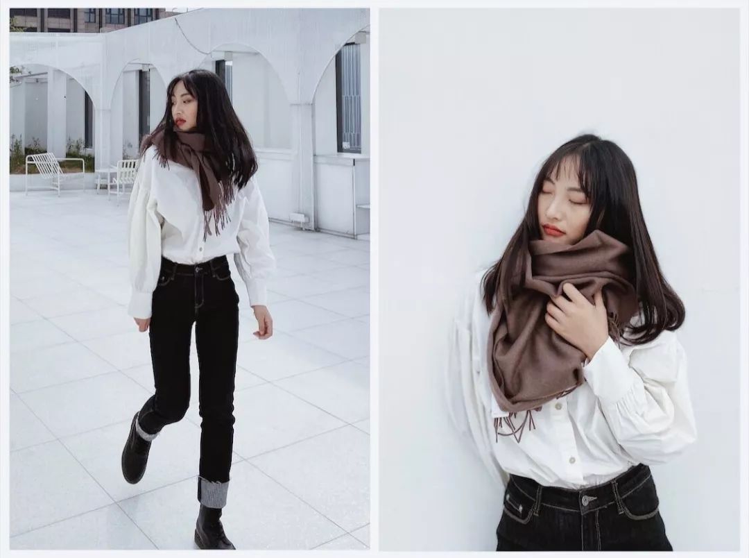 韩系暖冬降温围巾穿搭,时髦又百搭的保暖围巾显瘦减龄