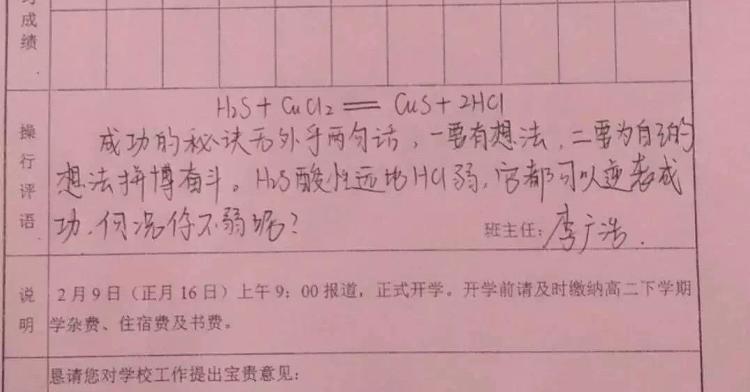 化学班主任用化学式给学生写评语,用化学方程式写评语