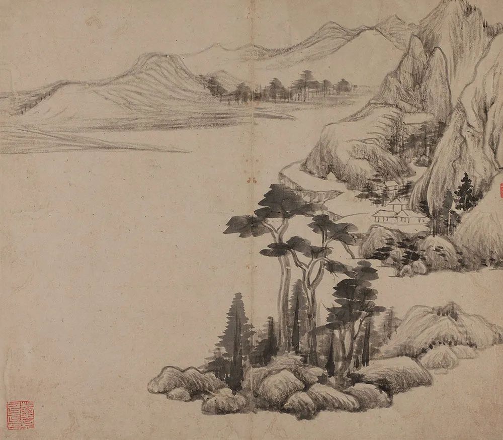 海外馆藏画家董其昌作品欣赏 (董其昌书画合璧山水小景)
